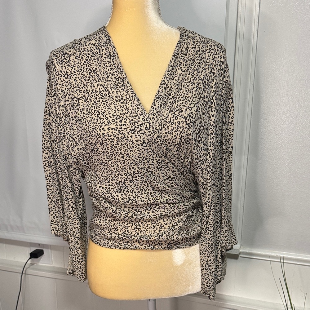 Elegant Animal Print Wrap Blouse